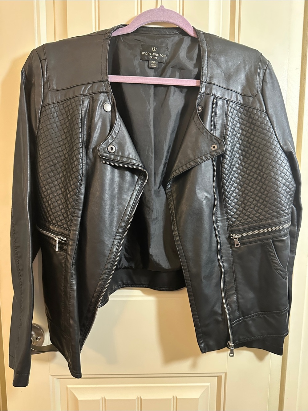 Worthington Black Quilted Faux-Leather Moto Jacket